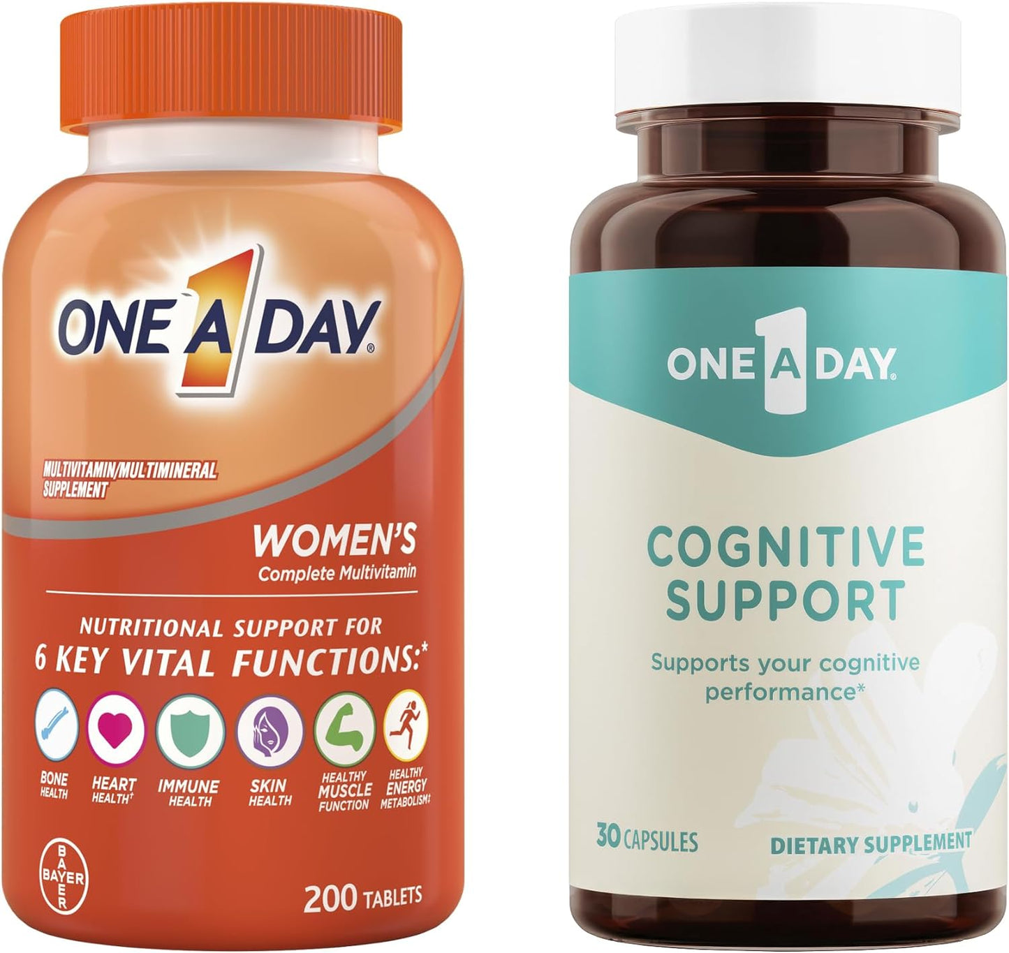 ONE A DAY Bundle Multivitamin for Women 200 Count Tablets Active Focus Supplement, 30 Capsules