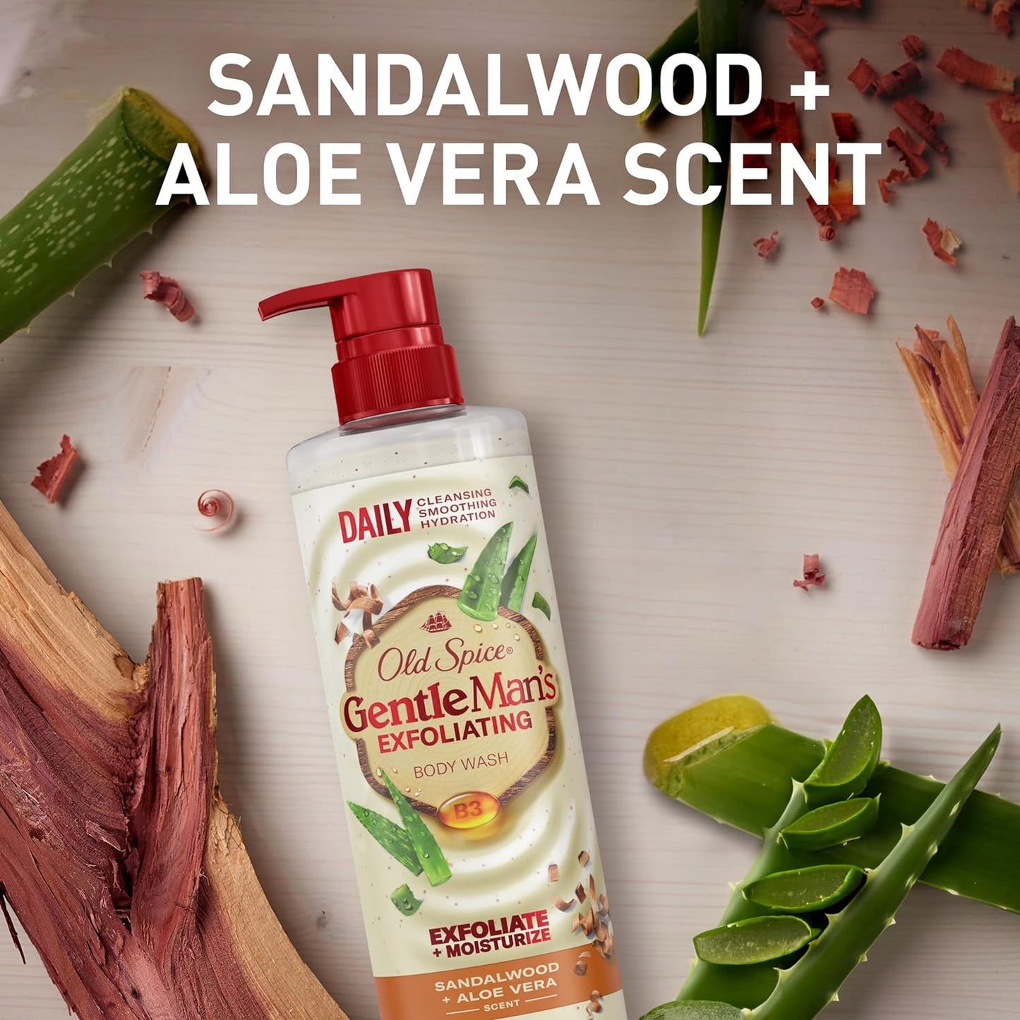 Old Spice GentleMan's Collection Exfoliating Body Wash, Sandalwood & Aloe Vera Scent, 18.0 fl oz (Pack of 4)