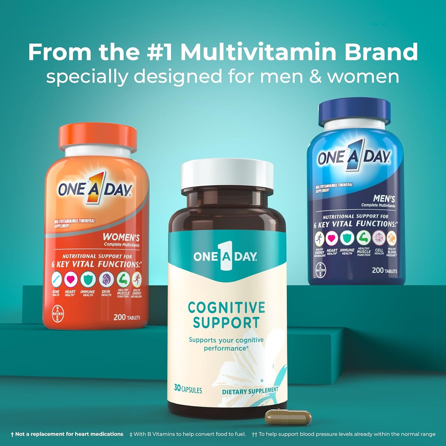 ONE A DAY Bundle Multivitamin for Women 200 Count Tablets Active Focus Supplement, 30 Capsules