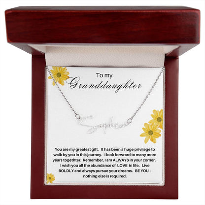 Jewelry - To My Granddaughter - Name plate silver or gold on white message background