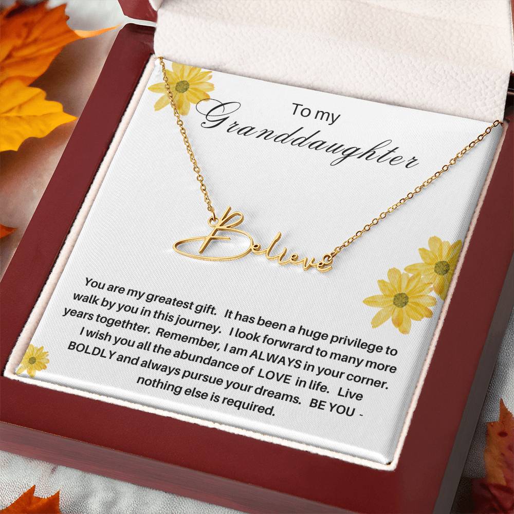Jewelry - To My Granddaughter - Name plate silver or gold on white message background