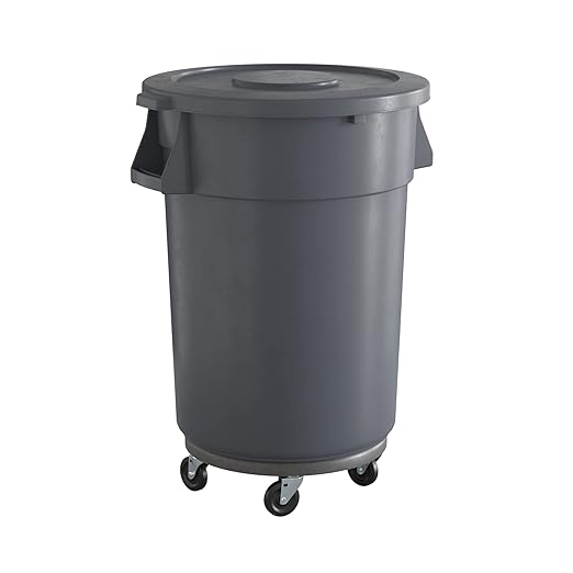 Trash Can - Krollen Industrial 44 Gallon Gray Round Commercial Trash Can with Lid and Dolly