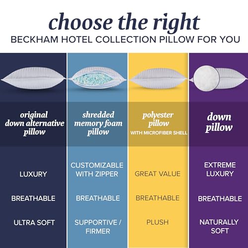 Beckham Hotel Collection Bed Pillows Standard / Queen Size Set of 2 - Down Alternative Bedding Gel Cooling Pillow for Back, Stomach or Side Sleepers
