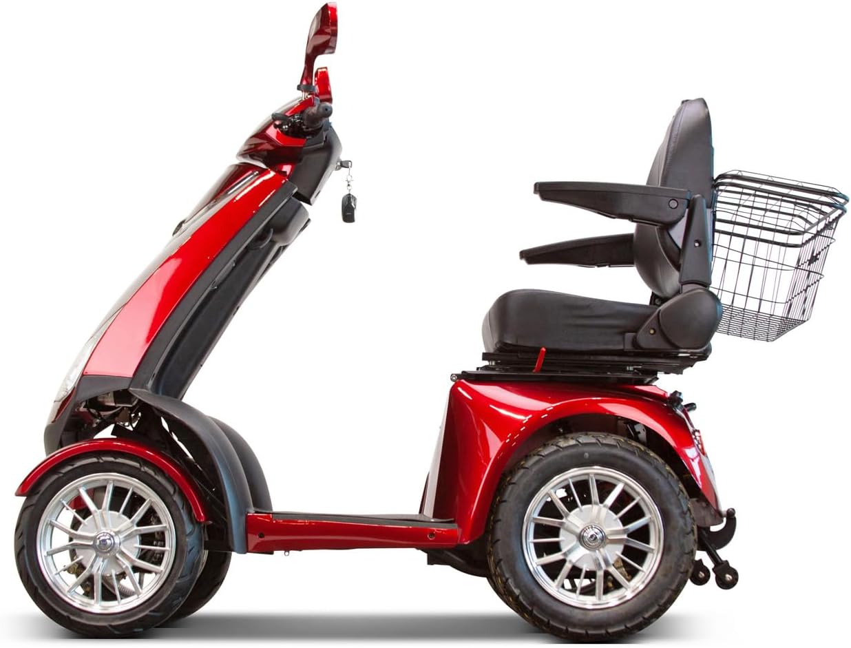EWheels Deluxe Scooters 72+ Premium Mobility Scooter with 3-Year Warranty, 500 lbs Weight Capacity, Fully Assembled, Adjustable Captain's Seat, Long Range RED