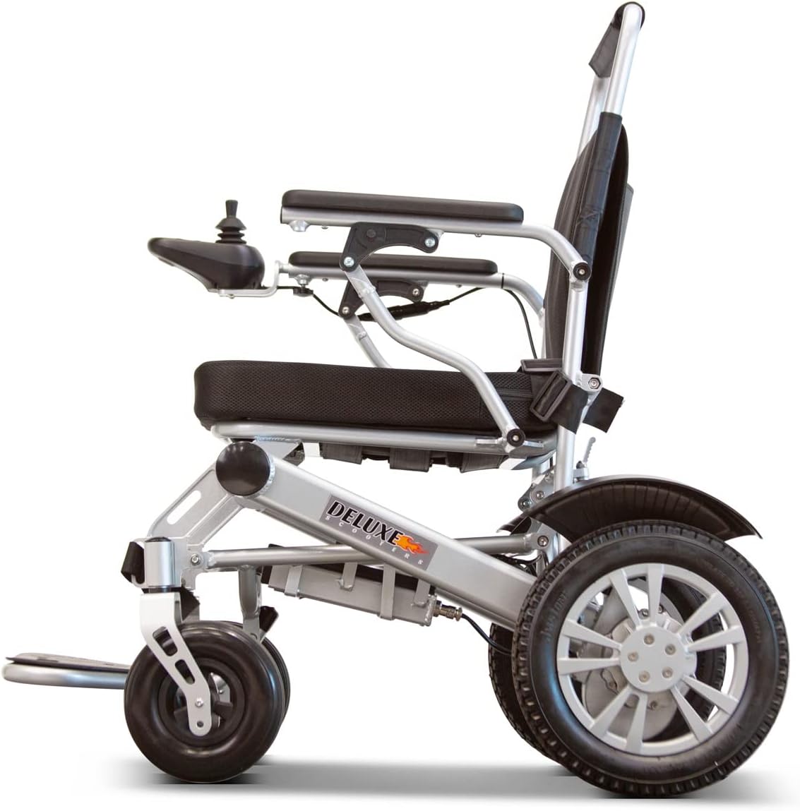 Wheelchair - 400 Pound Capacity Deluxe Scooters HD Long Range Lightweight Foldable Electric Wheelchair, Portable, Brushless Powerful Motors, Dual Battery, All Terrain (Silver)