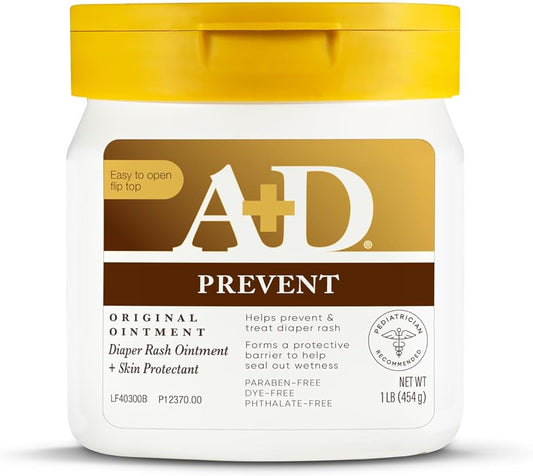 A+D Original Diaper Rash Ointment, Skin Protectant With Lanolin and Petrolatum, Seals Out Wetness, Helps Prevent Baby Diaper Rash, 16 Ounce (Pack of 1)