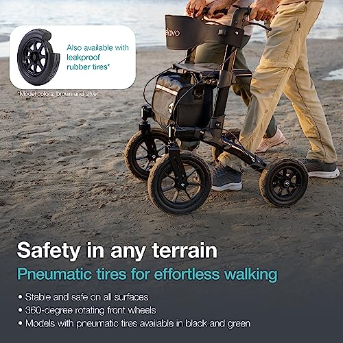 Helavo All Terrain Walker with Pneumatic Tires - Foldable Outdoor Walker for Seniors with Seat - Best Comfort on All Surfaces