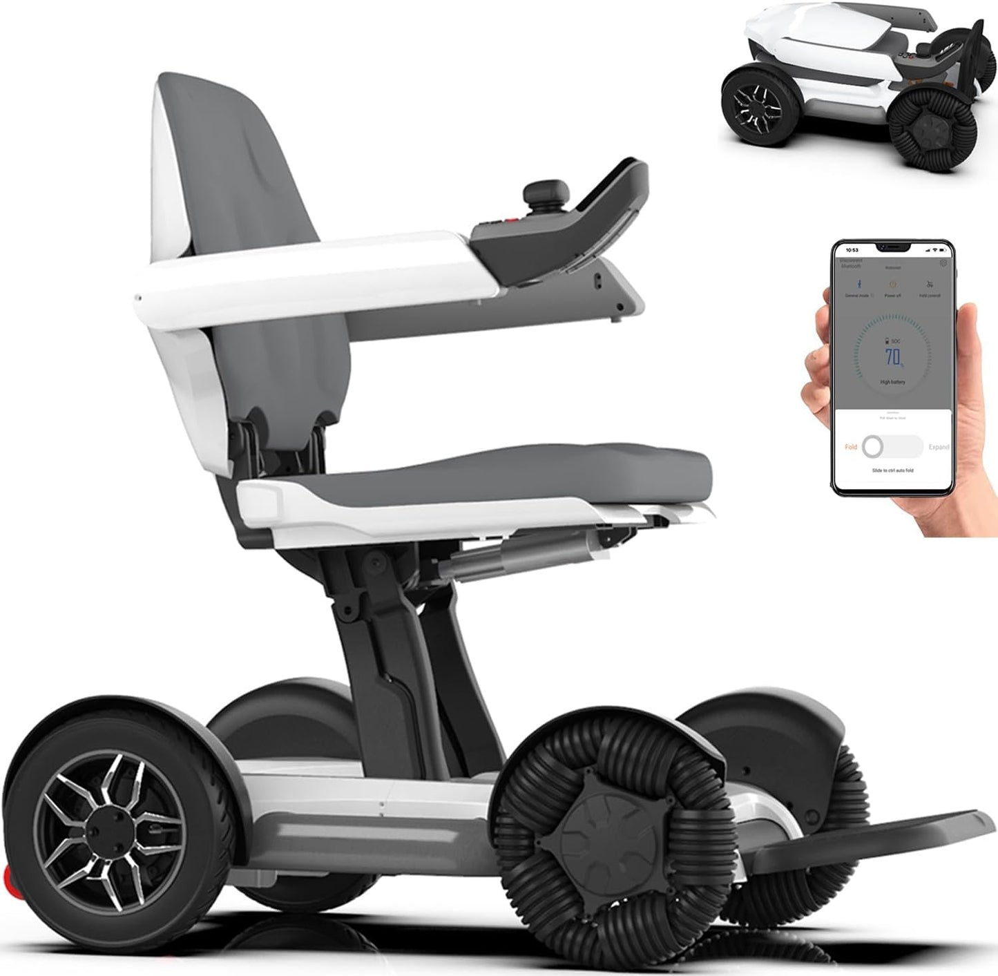 ROBOOTER® X40 Power Electric Wheelchair for Adults, 360° Swivel, Automatic Folding, Installation-Free, APP/Joystick Control, Powerful Dual Motor Foldable Portable Motorized Powered Mobility Scooters