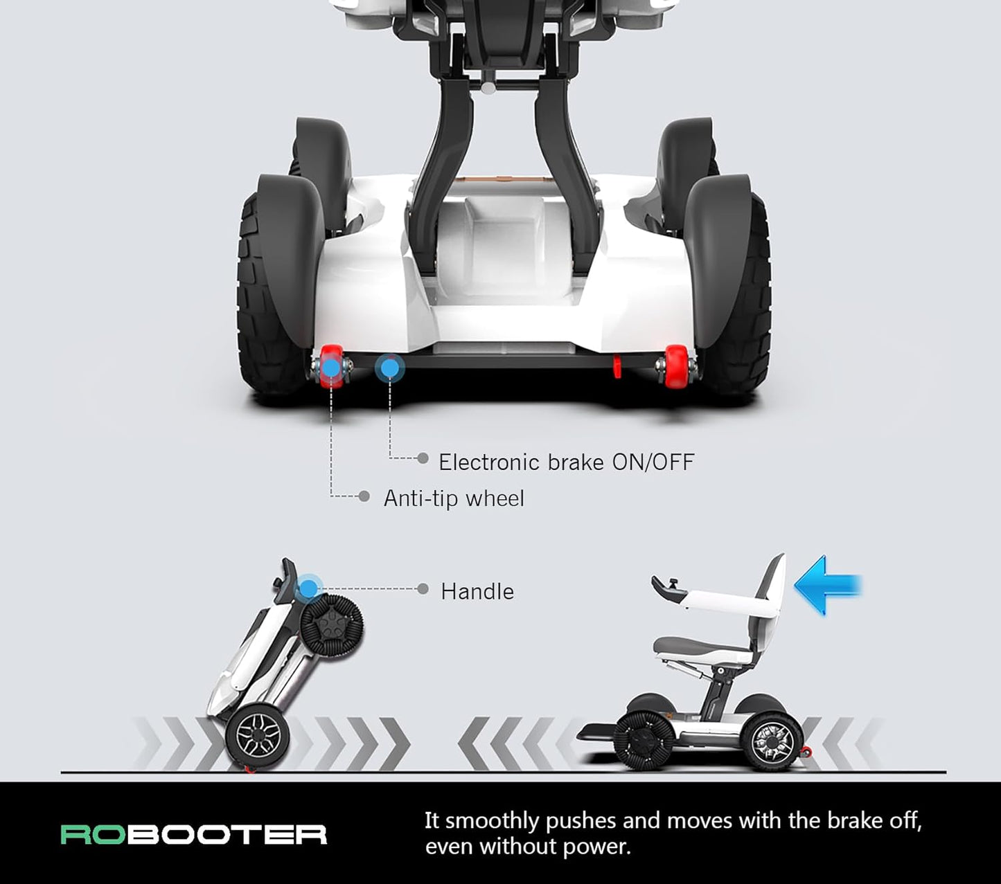ROBOOTER® X40 Power Electric Wheelchair for Adults, 360° Swivel, Automatic Folding, Installation-Free, APP/Joystick Control, Powerful Dual Motor Foldable Portable Motorized Powered Mobility Scooters