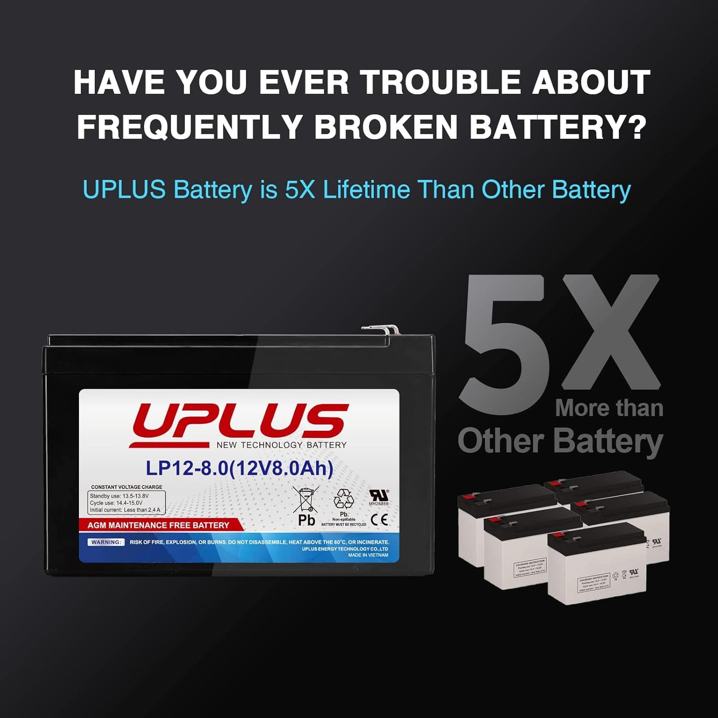 UPLUS LP12-33 12 Volt 33Ah Deep Cycle AGM Battery, DJW12-33AP SLA Battery Rechargeable Batteries, Replace for NPC30-12, EP33-12, ML35-12, EXP1233, PG-12V35FR, RA12-33, SLA1155, SLA12330, UB12350FR