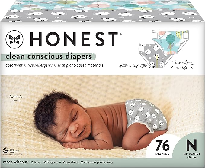 Diapers - The Honest Company Clean Conscious Diapers | Plant-Based, Sustainable | Above It All + Pandas | Club Box, Size Newborn, 76 Count