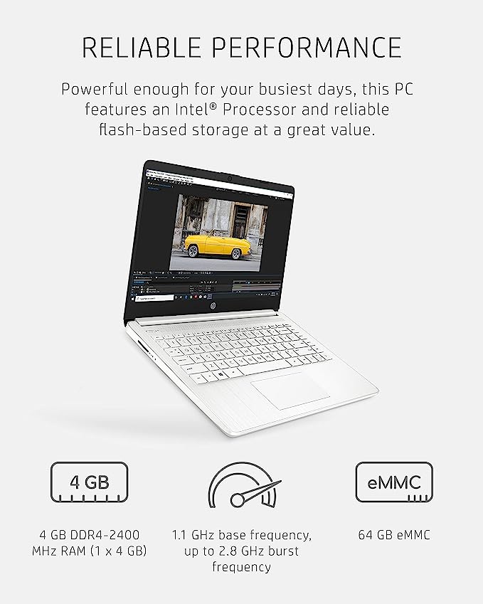 Laptop - HP 14 Laptop, Intel Celeron N4020, 4 GB RAM, 64 GB Storage, 14-inch Micro-edge HD Display