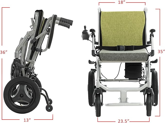 Wheelchair  - All Terrain Motorized Wheelchair for Seniors, Lightweight Foldable Electric Wheelchairs for Adults, 2x150W Power Wheelchair Travel/User Friendly, Long Range Electric Wheelchair (Green)