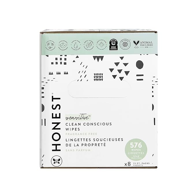 Wipes - The Honest Company Clean Conscious Wipes | 99% Water, Compostable, Plant-Based, Baby Wipes | Hypoallergenic, EWG Verified | Pattern Play, 576 Count