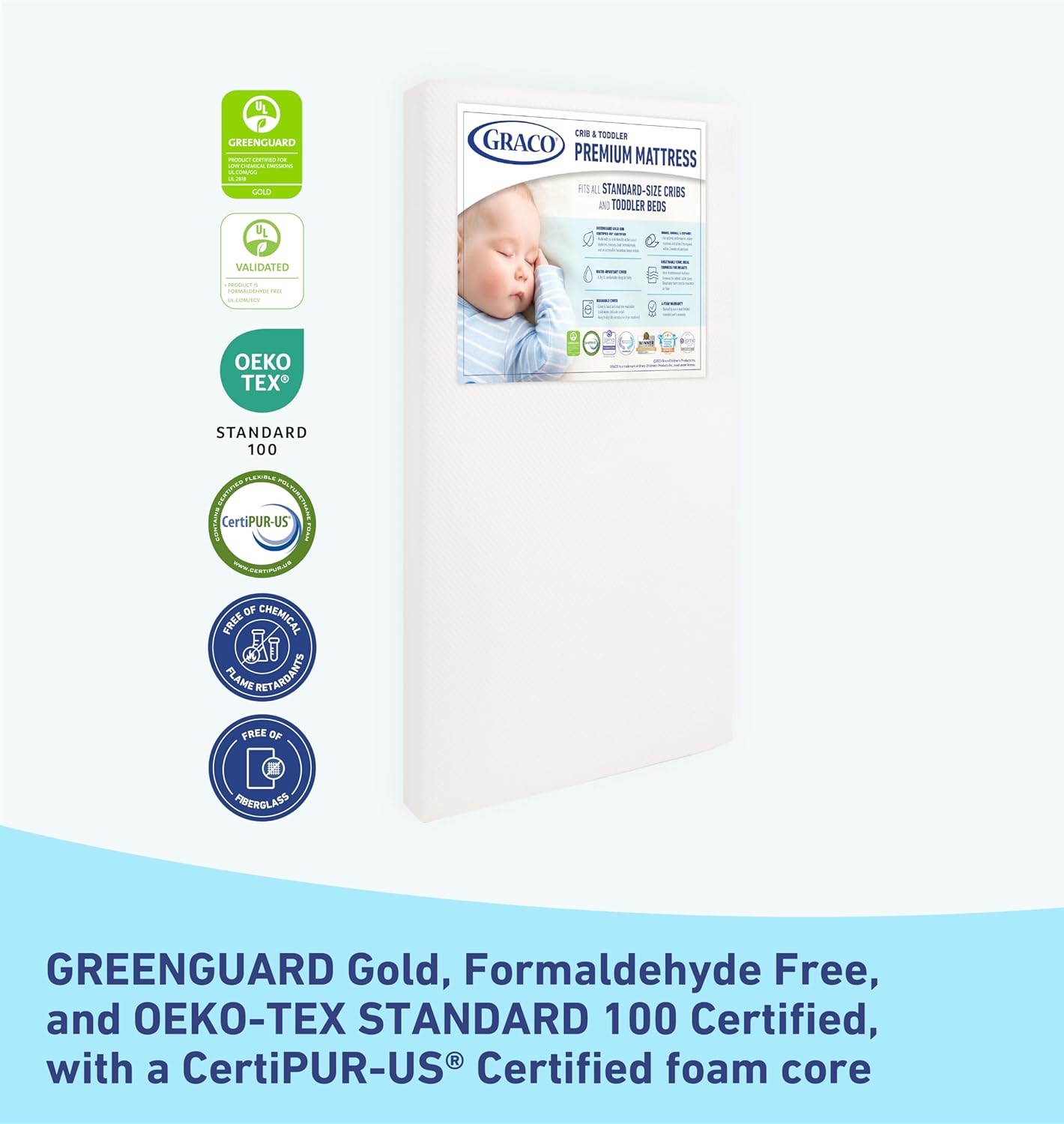 Baby - Graco Premium Crib & Toddler Mattress - GREENGUARD & CertiPUR-US Certified, Machine Washable Cover, Waterproof Sleep Surface, Fits Crib & Toddler Bed