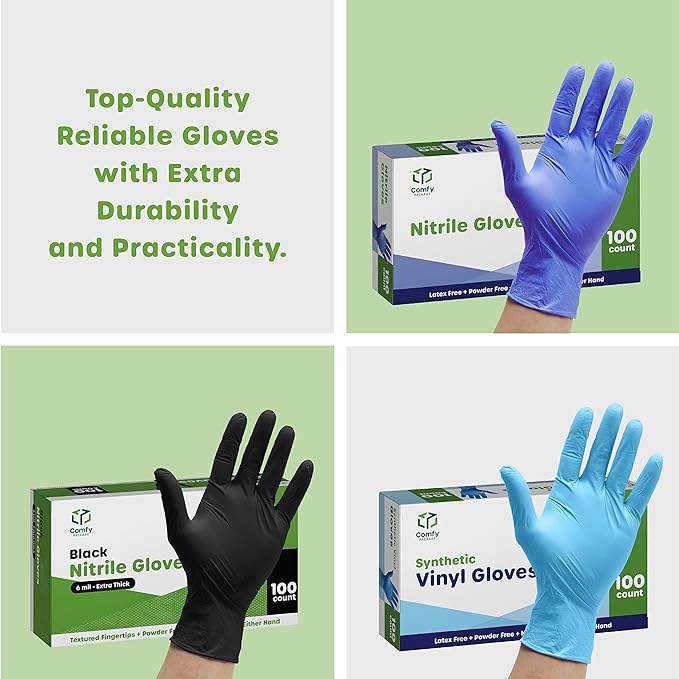 Gloves - Comfy Package Clear Powder Free Vinyl Disposable Plastic Gloves