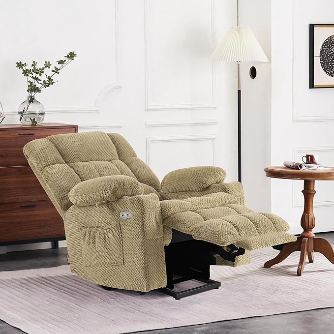 Recliner chair - MCombo Dual Motor Power Lift Recliner Chair with Massage and Heat for Elderly People, Infinite Position, USB Ports, Cup Holders, Fabric 7890 (Medium-Regular, Beige)