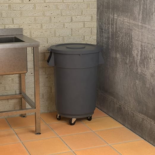 Trash Can - Krollen Industrial 44 Gallon Gray Round Commercial Trash Can with Lid and Dolly